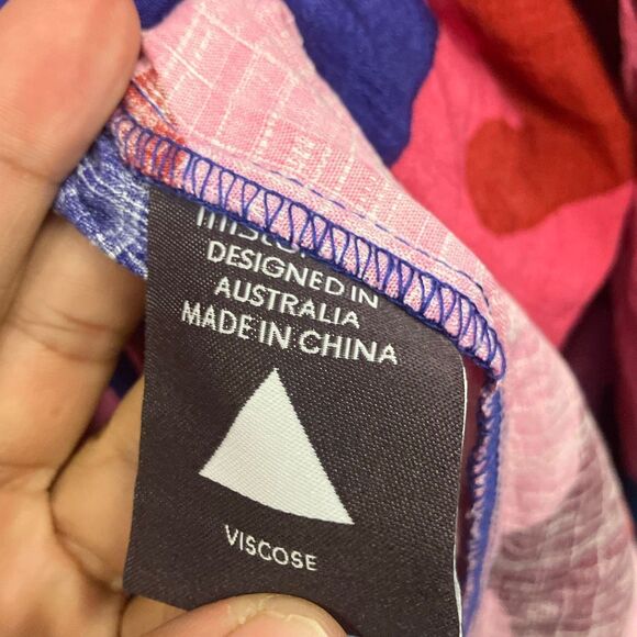 Mister zimi Zuri rayon colorful V-Neck midi dress balloon sleeve size 10 #720 - Picture 9 of 13